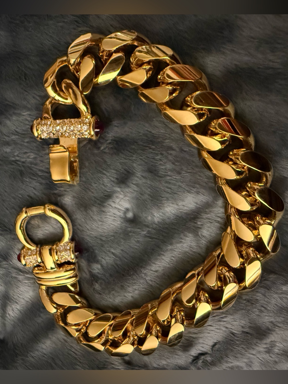 Nolan Miller Gold-Tone Chunky Cuban Link Bracelet with Red Accent Beads